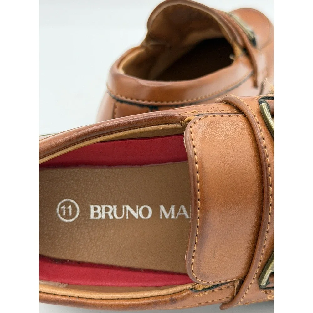 Bruno Marc Brown Boy's Dress Loafers Buckle Faux Leather Size 11